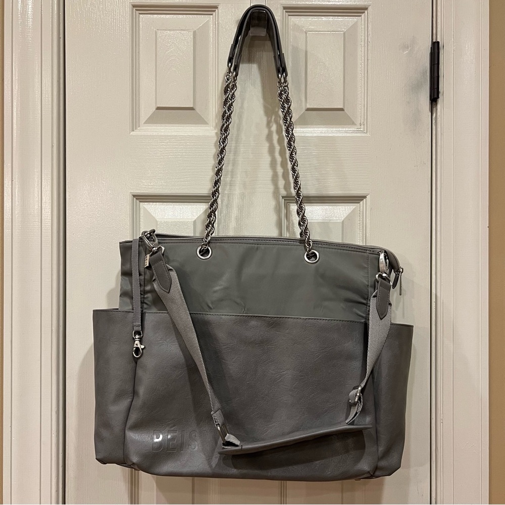 BEIS Gray Tote Bag Work Bag Diaper Bag Chain Straps